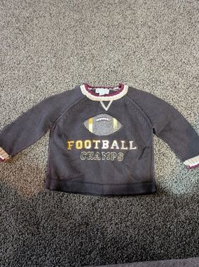 Toddler Football Champs Knit Pullover Sweater - Gray & Burgundy